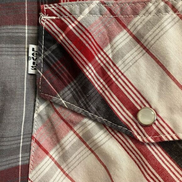 Levi's Red and Gray Plaid Pearl Snap Shirt XXXL UB-16 - Picture 5 of 9